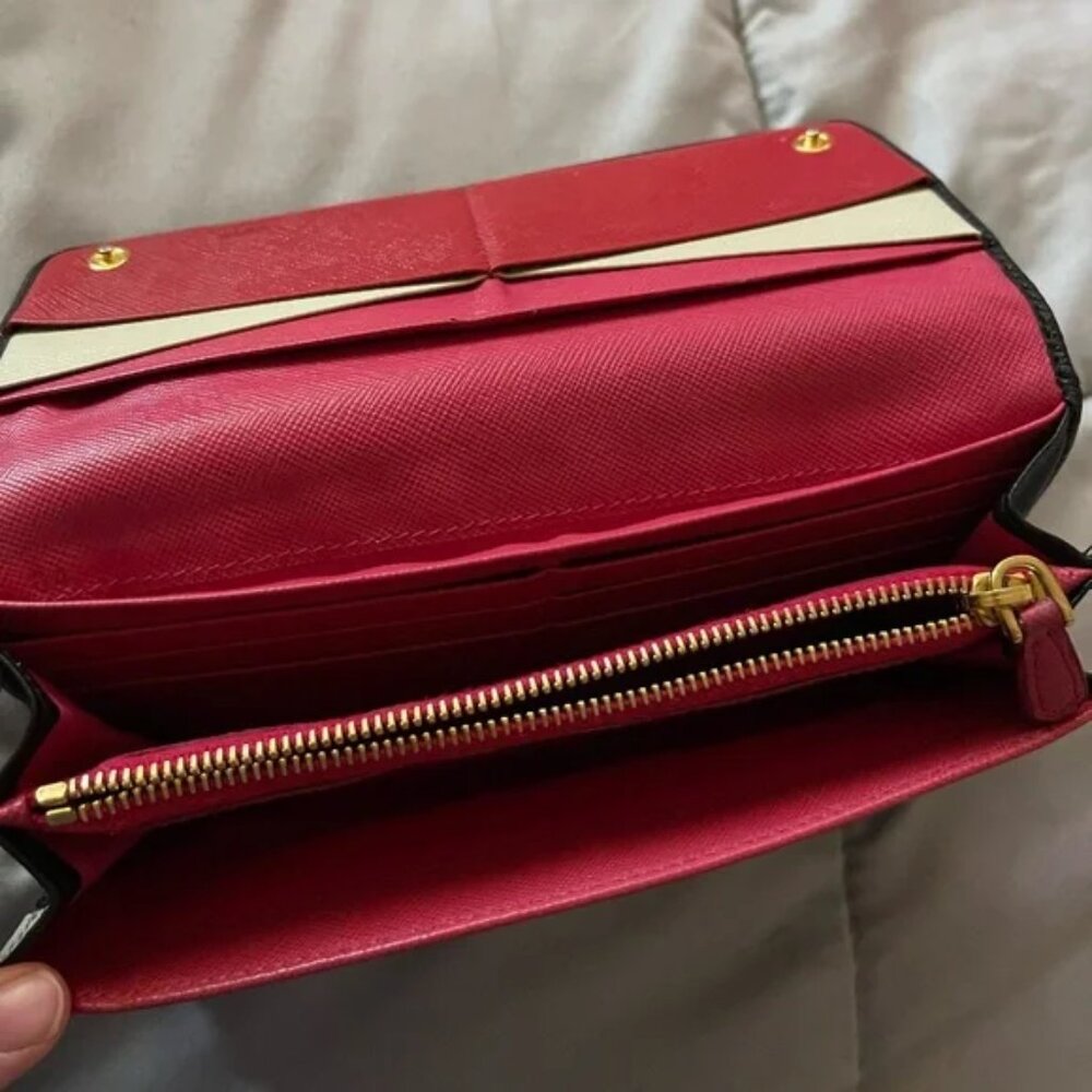 Prada Saffiano Leather Long Wallet – Black with Red Interior - Picture 4 of 4
